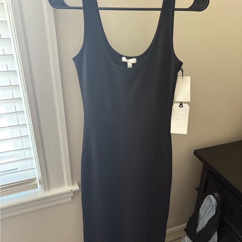 Leith Classic Black Midi Dress